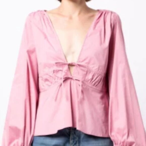 STAUD V-neck gathered long-sleeve blouse NWT size XL $394 - Picture 10 of 10